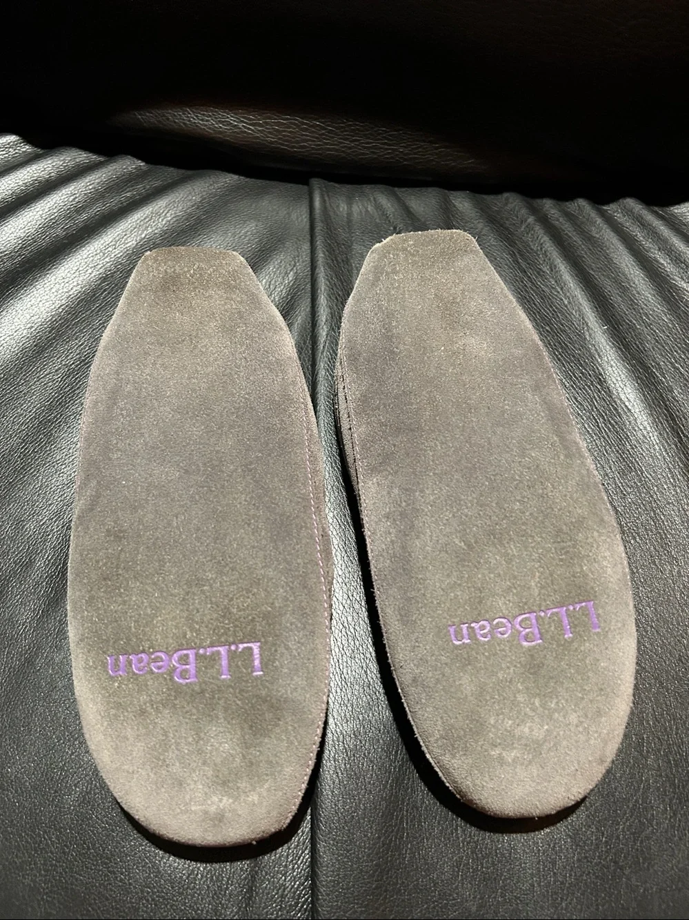 LL Bean kids 2 leather miscasting slippers, plush lining